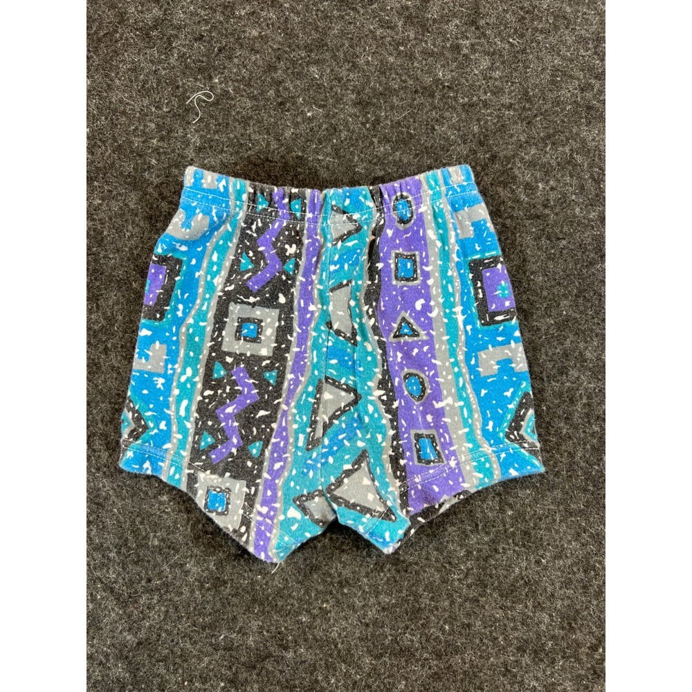 Vintage 90s Baby Surf Shorts Geometric Abstract Splatter Blue Purple 12 Months